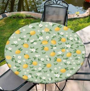 lot 8085 image: COTAIL Round Tablecloth with Elastic Edge, 36-60Inch Waterproof Table Cloth for Dinner, Outdoor, Picnic, 36inch, Cute Lemon