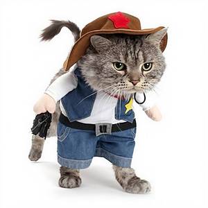 lot 8086 image: Mikayoo Pet Dog Cat Halloween Costumes,The Cowboy for Party Christmas Special Events Costume,West Cowboy Uniform with Hat,Funny Pet Cowboy Outfit Clothing for Dog cat(XS) Blue