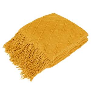 lot 8091 image: PAVILIA Mustard Yellow Knit Throw Blanket, Soft Knitted Farmhouse, 50x60