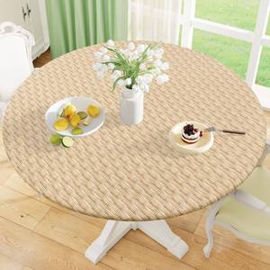 lot 8095 image: misaya Round Fitted Tablecloth with Elastic Edge, 100% Waterproof Oil Proof Plastic Table Cover, Vinyl Flannel Backed Tablecloth Fits 36-44 Round Tables for Dinner, Outdoor, Picnic, Champagne Weave