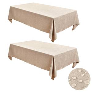 lot 8102 image: Fitable 2 Pack Linen Textured Rectangle Tablecloths, 60 x 84 Inch, Beige