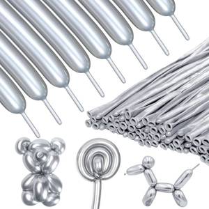 lot 8107 image: ZBYDNG Metallic Silver Long Balloons Premium 260 Twisting Magic Balloons for Birthday Kids Wedding Party Supply 100pcs