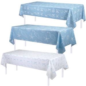 lot 8111 image: 3 Pcs Blue Bow Starfish Seashell Tablecloth Coastal Beach Party Decorations