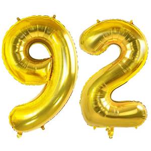 lot 8117 image: Number 92 Balloons for 92nd Birthday Party Decorations, 0-100 Large No.92 Balloons for Women Men and Grandpa Grandma, 40 Inch Gold Foil Helium Balloons for 92 Year Old Anniversary Decorations