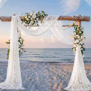 lot 8118 image: HunnmingRe 2 Panel White Lace Wedding Arch Draping Fabric 30 x 18 FT