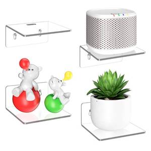 lot 8140 image: LMHOME 4 Pack Small Wall Shelf - 4 Floating Shelves for Wall Display Ledges for Funko Pop Figures, Plants, Speakers, Durable Plastic Adhesive or Screw Shelves in Bedroom Kitchen Living Room, Clear