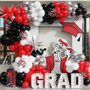 lot 8142 image: 139Pcs Red and Black Balloon Arch Garland Kit for Graduation Party Decor