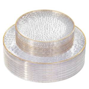 lot 9572 image: Rubtlamp 60Pcs Clear Plastic Plates,Clear Disposable Plates With Gold Rim,Heavy-duty Gold Plates,Hammered Party Plates Include 30Clear Dessert-Platos,30Dinner-Platos for Wedding, Party