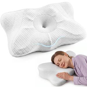 lot 9585 image: Sweetcrispy Cervical Pillow for Neck and Shoulder - Ergonomic Memory Foam Pillows, Contour Side Sleeper for Adults, Cooling Orthopedic Neck Support for Back Stomach Sleepers, White