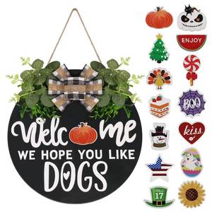 lot 9597 image: Interchange Welcome Sign Front Door Wreaths for Spring Fall Summer Winter