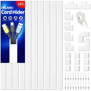 lot 9605 image: Delamu Cord Hider, 157in Wire Covers for Cords on Wall, Premium Cable Hider Cord Covers for Wires, Cable Management Wire Hiders for TV, Cable Raceway Kit, W0.95 H0.55in, White