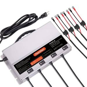 lot 9606 image: PoerSifwt 3 Bank 12V 10A Marine Battery Charger, Dual Output Smart Charger for LiFePO4, Lithium, Lead Acid Batteries, with 0V Start for Boat, RV, Trolling Motor, Lawn Mower (4-Channel Output)