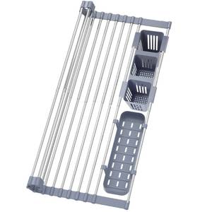 lot 9620 image: BBXTYLY Expandable Roll Up Dish Drying Rack Up to 22.8with 2 Storage Baskets,Over The Sink Kitchen Rolling up Dish Drainer Drying Rack, Foldable,Rollable,for Kitchen Dishes(Expandable Width Size)
