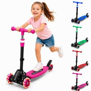 lot 9635 image: Kids Scooter Ages 3-7 - Easy Lean to Steer,Three Wheeled Scooter with Led Wheels, 3 Height Adjustable Handlebar, Wide Non Slip Deck, Stable Metal Frame,Birthday Holiday Toy Gift for Boys Girls -Pink