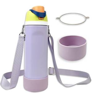 lot 10340 image: Silicone Boot Set for Cute Owala Water Bottle 24 oz - Includes Non-Slip Sleeve, Shoulder Strap, Perfect Owala Accessories, Fits Free Sip, Tumbler, Matches Pink, Black & More (Purple)