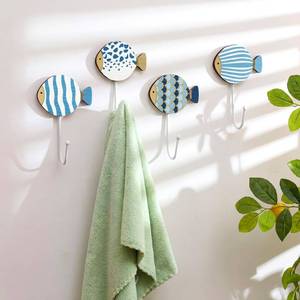 lot 10346 image: Weysat 4 Pack Fish Towel Hooks Nautical Coastal Wall Decor
