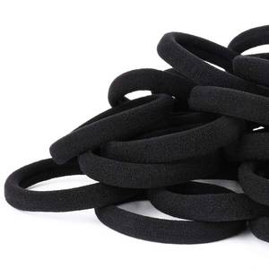 lot 10349 image: 50PCS Black Hair Ties for Women, Cotton Seamless Hair Bands, Elastic Ponytail Holders, No Damage for Thick Hair, 2 Inch in Diameter, by Qarwayoc