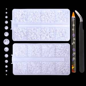 lot 10360 image: 6540PCS White Resin Flat Back Pearls Rhinestones,Mixed Size 23456810mm Half Round Pearl Beads Nail Gems Rhinestone with Tweezers and Picker Pencil for Crafts Nail DIY Decoration
