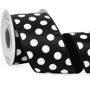 lot 10371 image: Ribbli Black with White Dots Ribbon Black and White Wired Satin 2-12 Inch x Continuous 10 Yard,Polka Dot Ribbon for Big Bow,Wreath,Tree Decoration