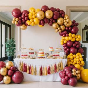 lot 10393 image: Maroon and Gold Balloon Garland Arch Kit 132Pcs with burgundy gold Lemon Yellow balloons for Birthday graduatiions Prom Magic school Theme Party Anniversary Decorations