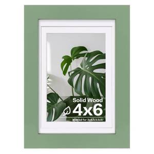 lot 10399 image: Egofine 4x6 Picture Frame Made of Solid Wood with Plexiglass, Display Pictures 3x4.5 and 3.5x5 with Mat or 4x6 Without Mat for Tabletop and Wall Mounting, Green