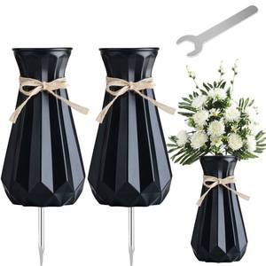 lot 10407 image: 2PCS Cemetery Vases for Grave-Durable Plastic Grave Vases Flower Holder with Metal Spikes Bow Decor for Cemetery Headstones, Outdoor Grave Decorations for Memorial Gifts for Loss of Loved One - Balck