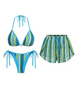 lot 10410 image: ZAFUL Womens Crochet Bikini Set with Coverup Shorts Cute Beach Bathing Suit
