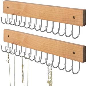 lot 10425 image: SCUNDA Wall Mounted Necklace Holder, Farmhouse Style Necklace Holder, Tangle Free Wall Jewelry Organizer with 28 Hooks(2 Packs,Natural)