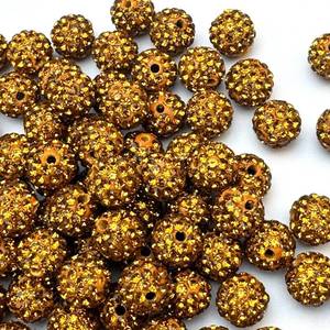 lot 10427 image: 10mm Clay Rhinestone Beads for Bracelets, 100 Pcs Sparkle Crystal Beads for Jewelry Making, Glitter Round Shamballa Disco Ball Design for DIY Crafts Necklace Earrings Decoration (Golden)