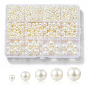 lot 10455 image: Hudinsun 1200 Pcs Pearl Beads for Jewelry Making, 5 Size Round Pearls for Bracelets Making Kit Small Pearl Filler Beads with Hole for DIY Craft Necklace Earrings