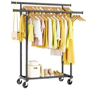 lot 11157 image: HYSEYY Double Rod Rolling Clothes Rack, 210 lbs Capacity
