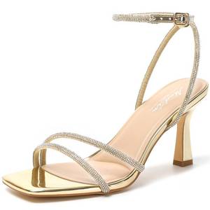 lot 11163 image: Mostrin Gold Strappy Rhinestone Heels Size 9.5  Retail $129.99