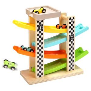 lot 11171 image: Top Bright Wooden Race Track with 4 Cars