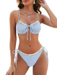 lot 12046 image: ZAFUL Womens High Cut Bikini Set Gingham Blue M