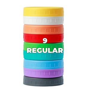 lot 12057 image: Bedgeta 9Pcs Regular Mouth Mason Jar Lids with Silicone Rings