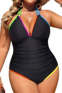 lot 12076 image: Aqua Eve Plus Size One Piece Halter Swimsuit 20W