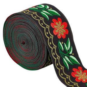 lot 12087 image: Gorgecraft Floral Embroidered Jacquard Ribbon 7M Green