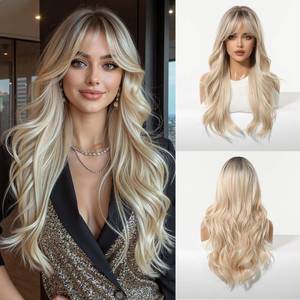 lot 12117 image: Esmee Long Wavy Ombre Blonde Synthetic Hair Wig
