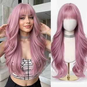 lot 12134 image: Esmee Long Wavy Pink Synthetic Hair Wig with Fringe