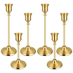lot 12143 image: Ovveroche 6-Piece Brass Gold Taper Candle Holders