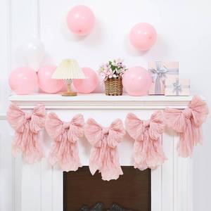 lot 13641 image: VitalCozy Pink Bow Garland Banner Coquette Baby Shower Party Decorations