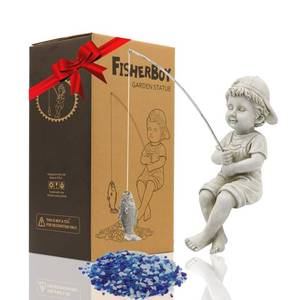 lot 13642 image: Goodeco Fisherboy Statue Garden Decor - 11 Little Fishing Guy for Koi Pond or Waterfalls, Poolside Statue with Glow in Dark Pebbles Included, Great Gifts for Mom, Women or Birthdays, Gift Ideas