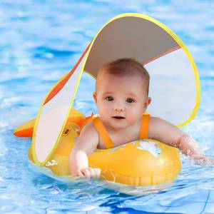 lot 13651 image: No Flip Over Baby Pool Float with Canopy UPF50 Sun Protection, Sponge Safety Support Bottom, Fun Gifts Water Toys Accessories Inflatable Baby Swim Floats for Pool 3-36 Months