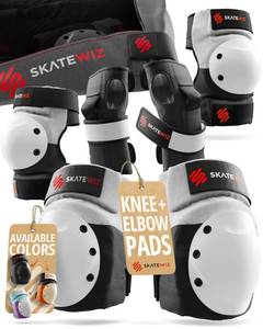 lot 13672 image: SKATEWIZ Adult Knee Pads, Skate & Skateboarding Wrist Guards for Skating Adult with Elbow Pads - Skateboard Protective Gear - Shield - Size M Grey White - Roller Skates, Inline Skates