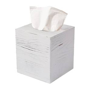 lot 13678 image: Tissue Box Cover Square, Rustic White Wooden Tissue Box Holder for Kleenex - Facial Tissue Holder for Bathroom, Bedroom, Office, Vanity