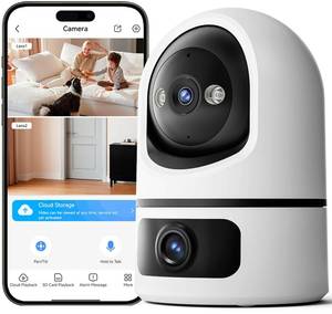 lot 14215 image: LongPlus 4MP Dual Lens Indoor Security Camera, Pan Tilt Wi-Fi Baby Monitor