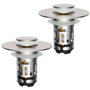 lot 14219 image: Hibbent 2 PCS Upgraded 3 in 1 Bathroom Sink Drain Strainer, Pop Up Stopper