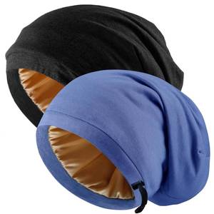 lot 14223 image: NICPOO Silk Satin Bonnet Hair Wrap for Sleeping, 2 Pcs Adjustable Silk Bonnets for Women Men Sleep Cap Silk Lined Slouchy with Adjustable Strap Curly Hair Head Scarf Night Caps��Black & Khaki��