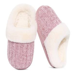 lot 14231 image: Evshine Womens Chenille Knit Fuzzy Slippers Memory Foam Warm House Shoes Sz 38-39