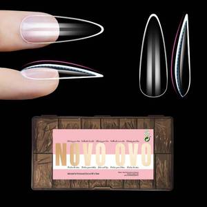 lot 14233 image: NOVO OVO Long Almond Nail Tips SCULPTED (Not NATURAL) for Curved Nail Beds, Extra Thick L Length False Nails Press on, Full Cover Soft Gel Fake Nail Extension, Salon DIY x 15 Sizes 450 pcs